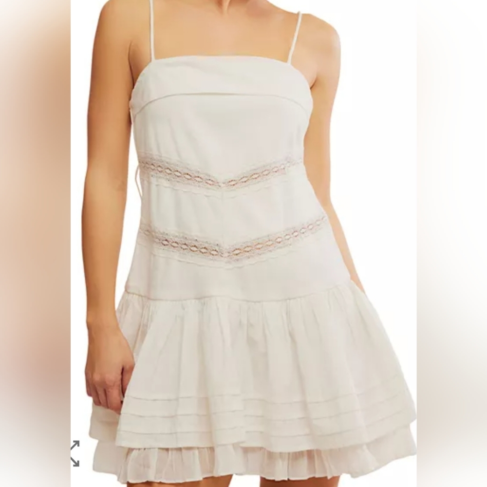 NWT Free People White Lace-Trim Spaghetti-Strap Mini Dress